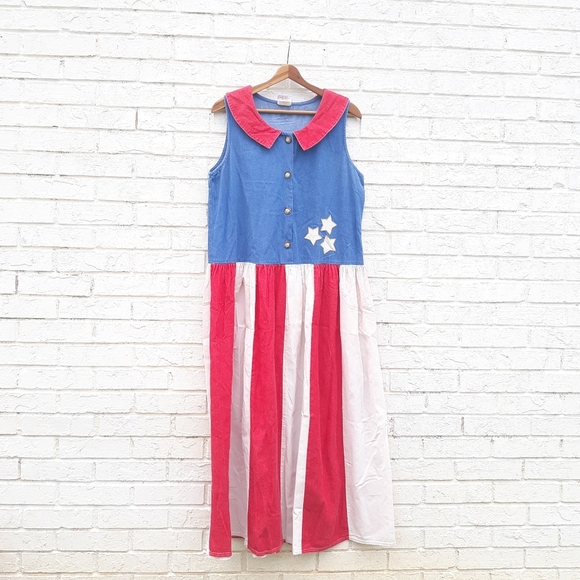 Vintage Cottontail Originals Dress Patriotic Maxi - Picture 1 of 6
